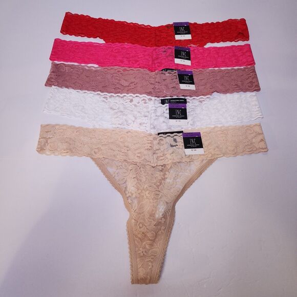 INC International Concepts Lace Thong Womens XXL Multicolored Set Of 5 - Picture 1 of 6